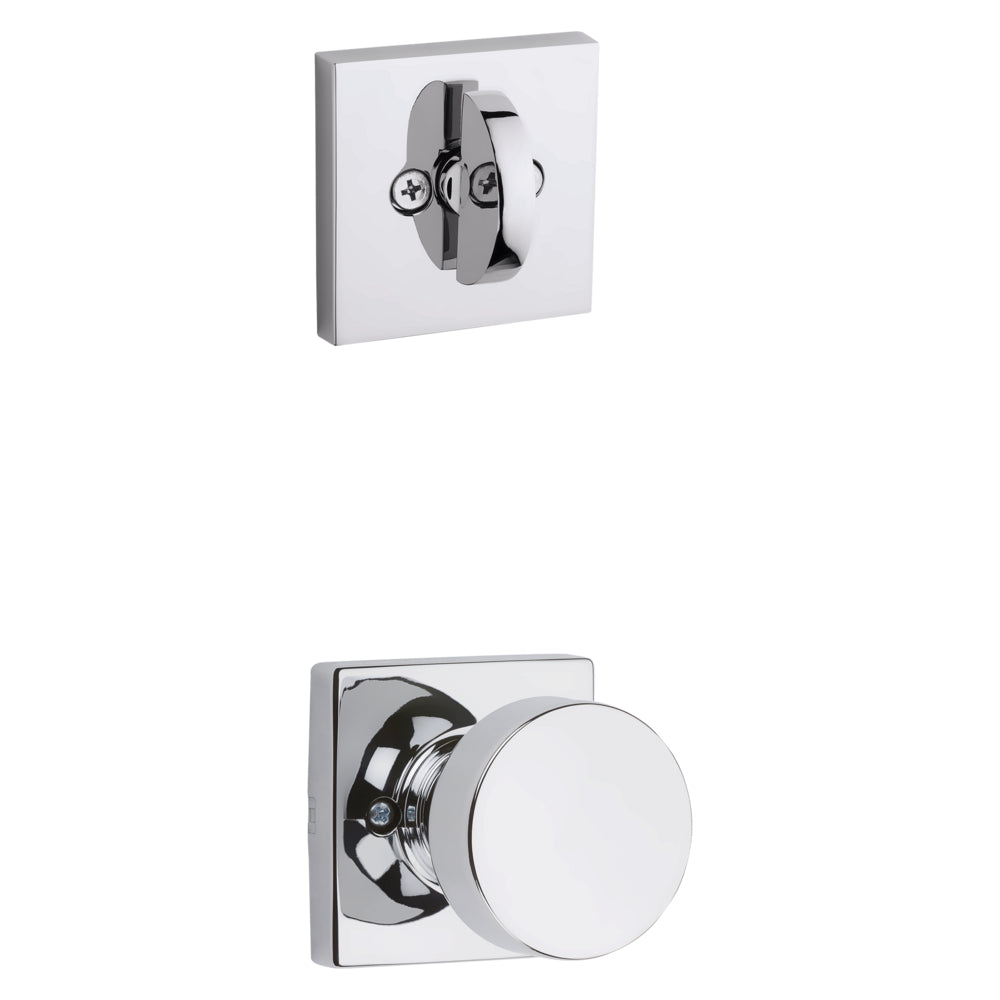 Kwikset 966PSKSQT-26.UNIV Pismo Knob with Square Rose Interior Single Cylinder Handleset Trim for Both 800 and 687 Series Handlesets Bright Chrome Finish