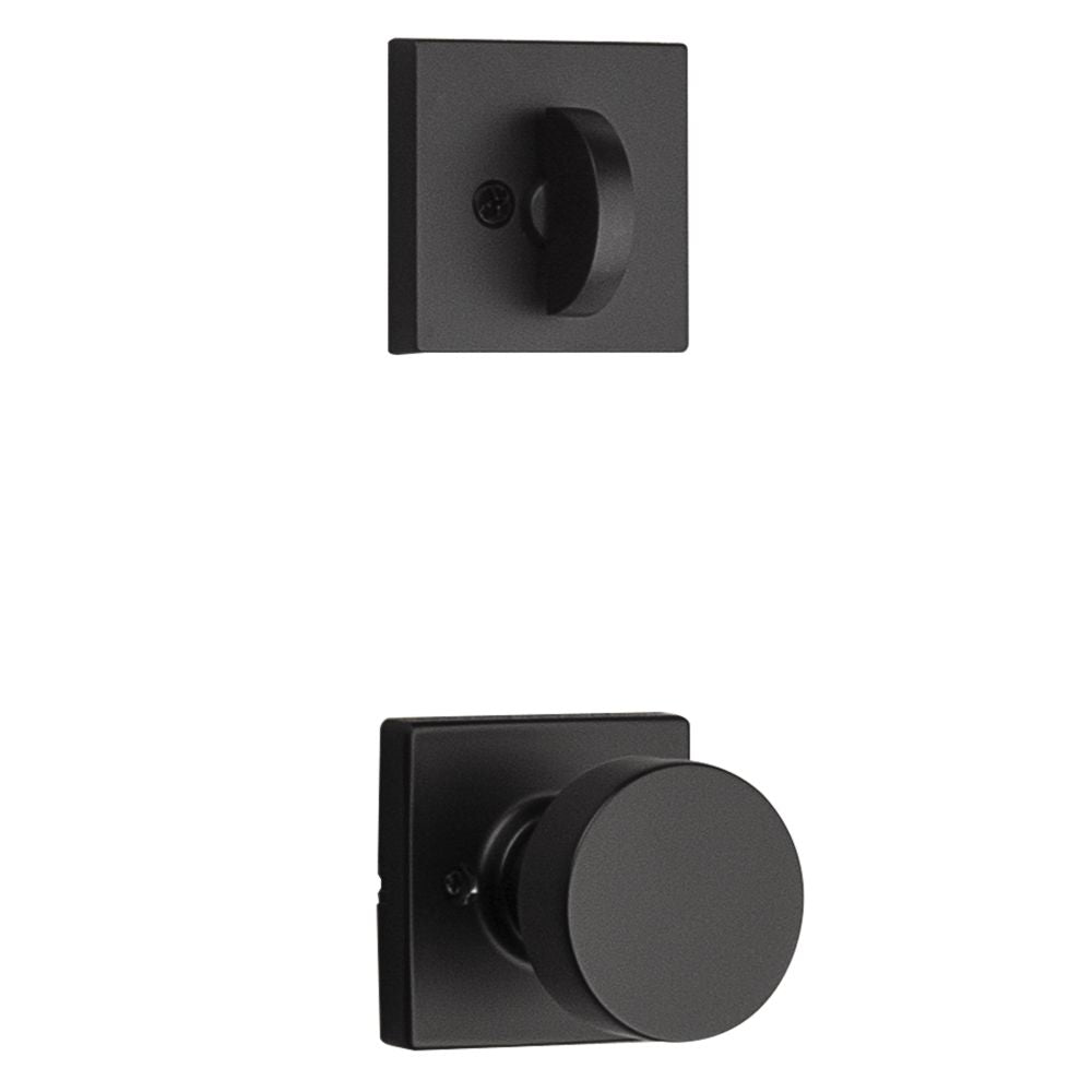 Kwikset 966PSKSQT-514.UNIV Pismo Knob with Square Rose Interior Single Cylinder Handleset Trim for Both 800 and 687 Series Handlesets Matte Black Finish