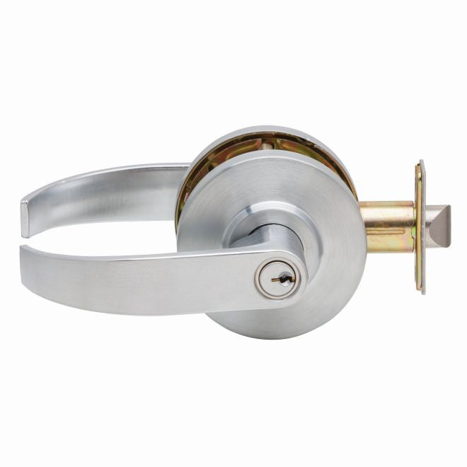 Dexter Commercial C2000CLRMC626KDC Classroom Grade 2 Curved Lever Non Clutching Cylindrical Lock with C Keyway; 2-3/4" Backset; and ANSI Strike Satin Chrome Finish