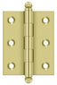 Deltana CH2520U3-UNL 2-1/2" x 2" Hinge; with Ball Tips; Unlacquered Bright Brass Finish