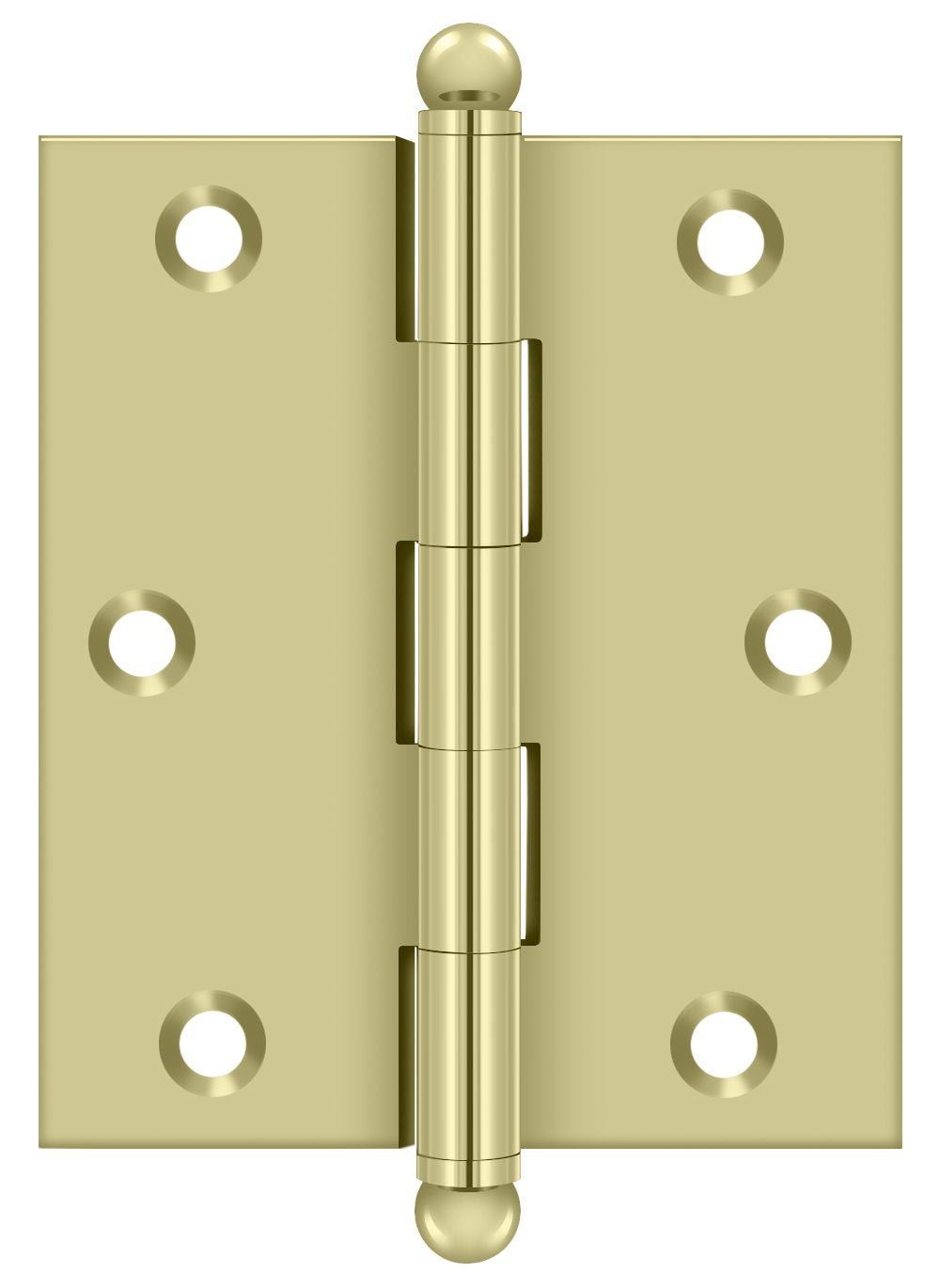 Deltana CH3025U3-UNL 3" x 2-1/2" Hinge; with Ball Tips; Unlacquered Bright Brass Finish