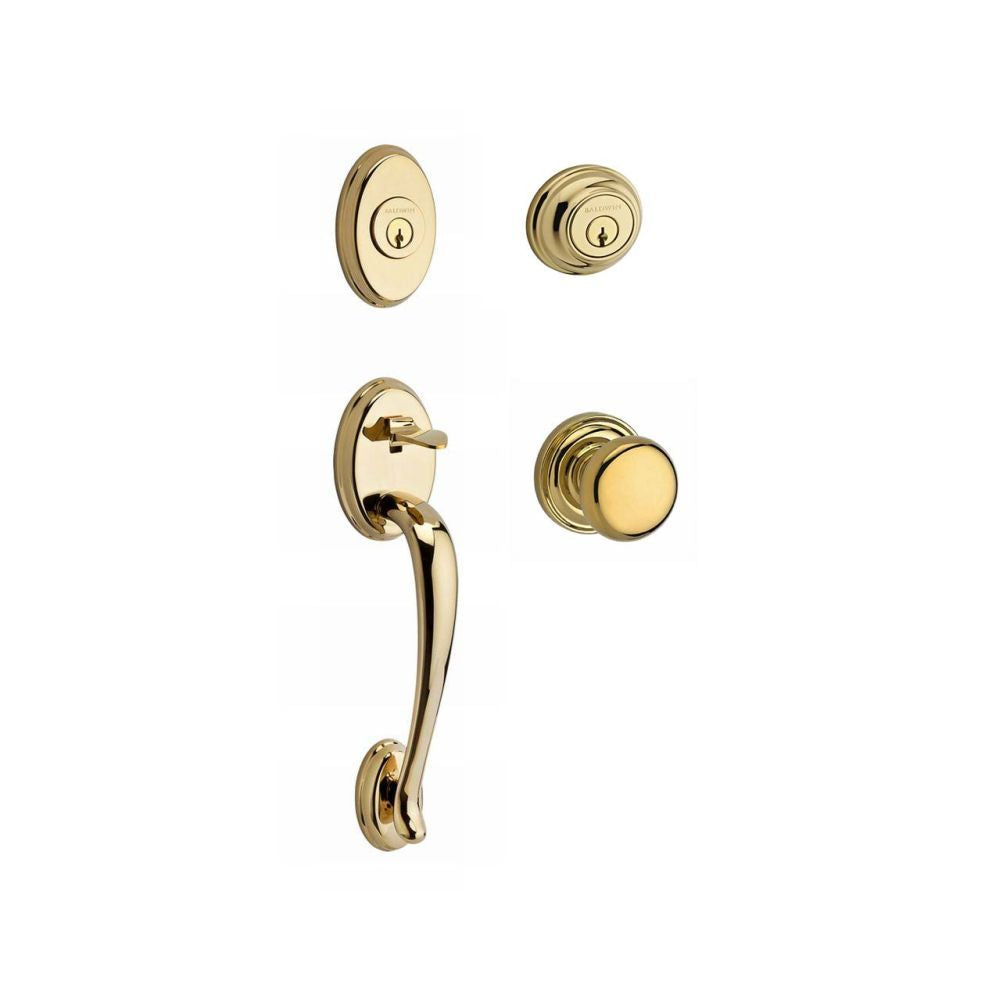 Baldwin Reserve DCCOLXROUTRR003 Double Cylinder Columbus Handleset with Round Knob and Traditional Round Rose with 6AL Latch and Dual Strike Lifetime Brass Finish