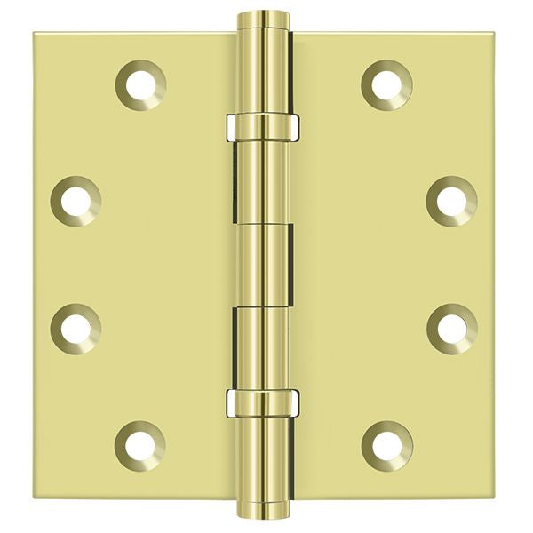 Deltana DSB45B3 4-1/2" x 4-1/2" Square Hinge; Ball Bearings; Bright Brass Finish