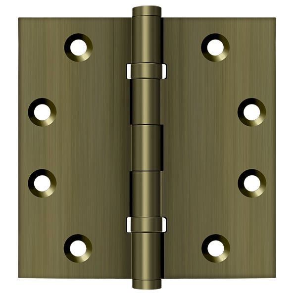 Deltana DSB45B5 4-1/2" x 4-1/2" Square Hinge; Ball Bearings; Antique Brass Finish