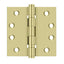 Deltana DSB4B3-UNL 4" x 4" Square Hinge; Ball Bearings; Unlacquered Bright Brass Finish