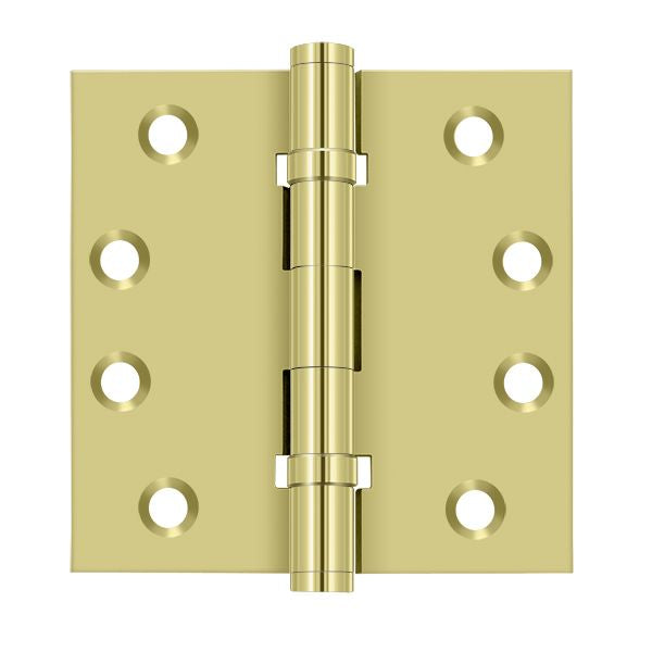 Deltana DSB4B3 4" x 4" Square Hinge; Ball Bearings; Bright Brass Finish