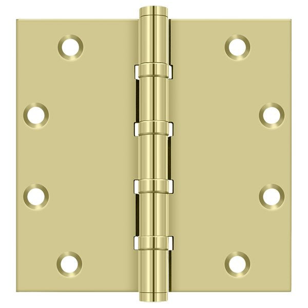 Deltana DSB55B3-UNL 5" x 5" Square Ball Bearing Hinge; Unlacquered Bright Brass Finish