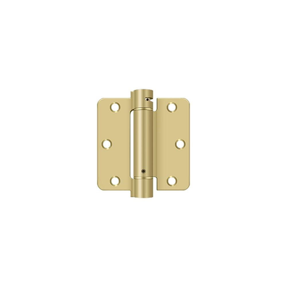 Deltana DSH35R43/4 3-1/2" x 3-1/2" x 1/4" Spring Hinge; Bright Brass By Satin Brass Finish