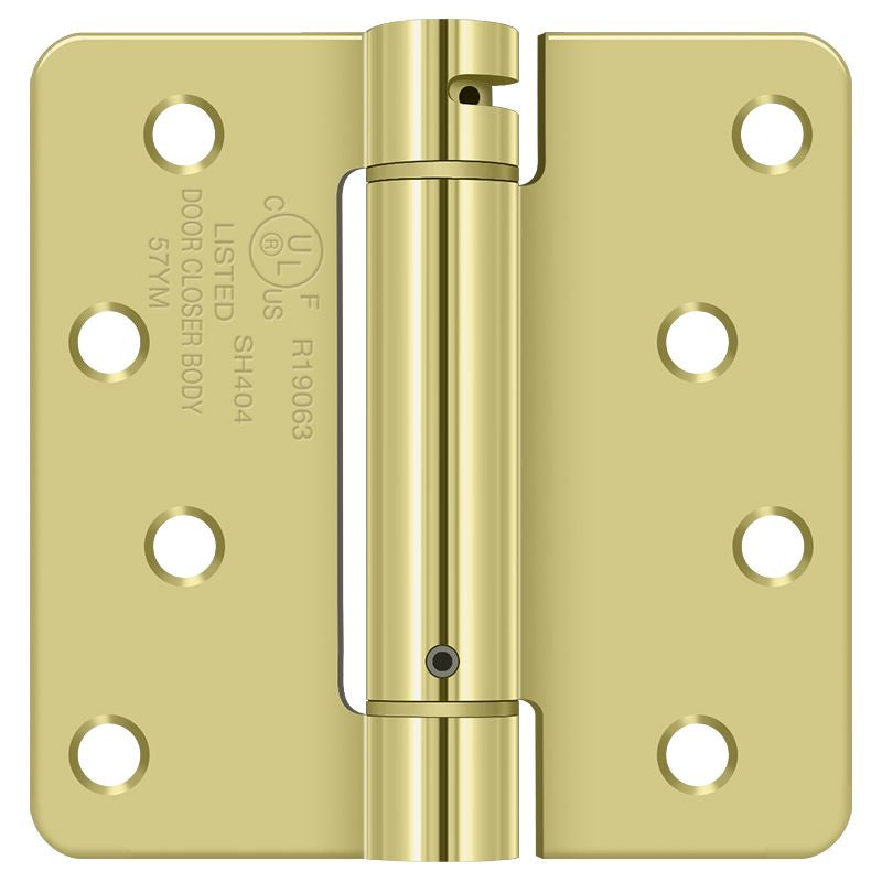 Deltana DSH4R43 4" x 4" x 1/4" Spring Hinge; Bright Brass Finish