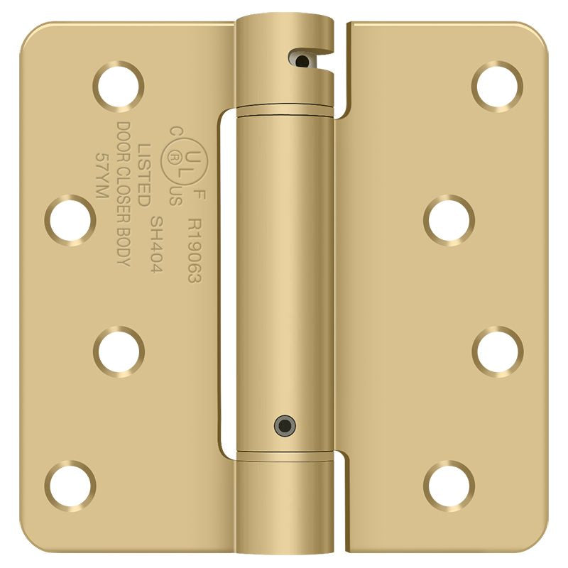 Deltana DSH4R44 4" x 4" x 1/4" Spring Hinge; Bright Brass By Satin Brass Finish