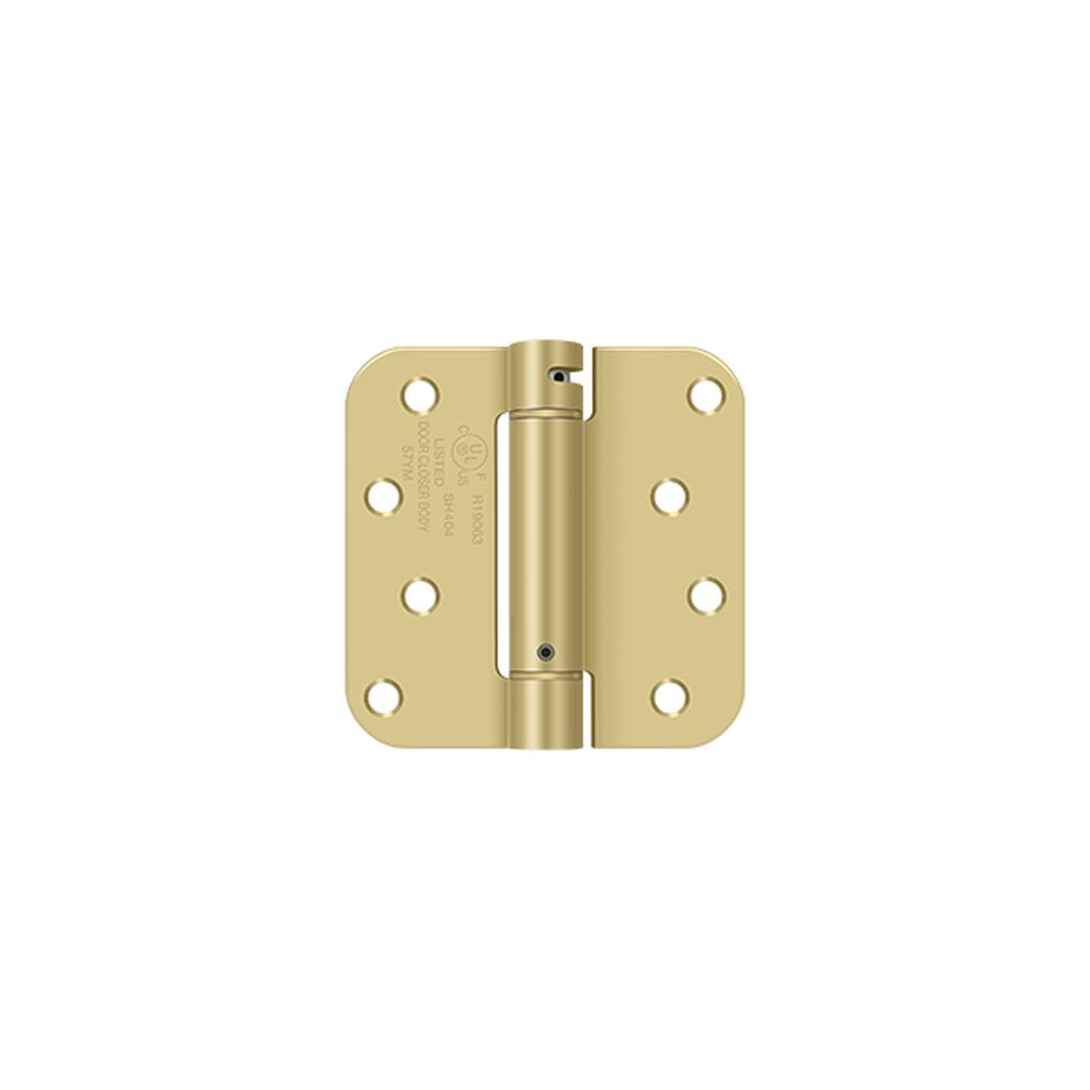 Deltana DSH4R53/4 4" x 4" 5/8" Radius Spring Hinge; Bright Brass By Satin Brass Finish