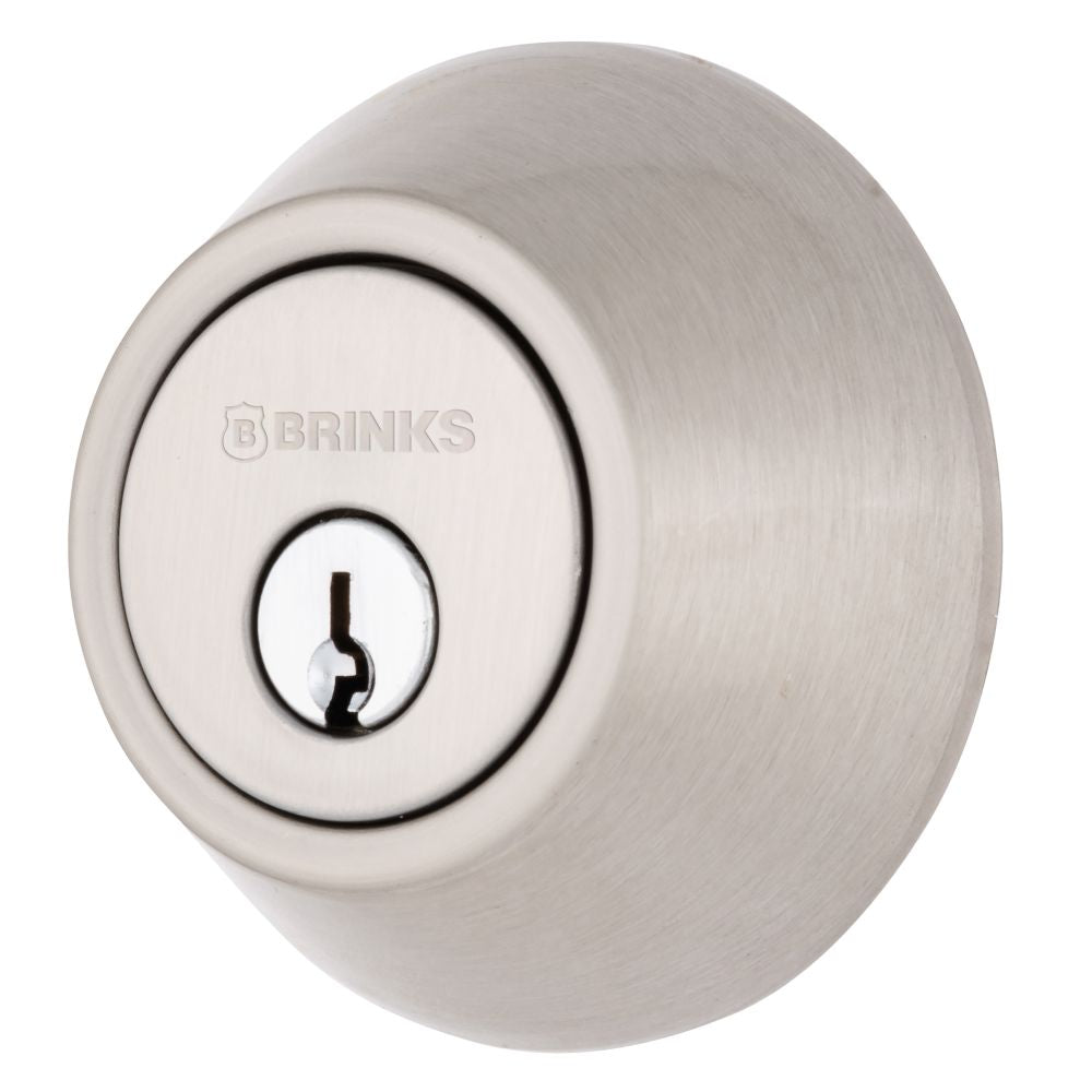 Brinks E2401119 Raleigh Series Transitional Round Single Cylinder Deadbolt with 4 Way Adjustable Backset Satin Nickel Finish