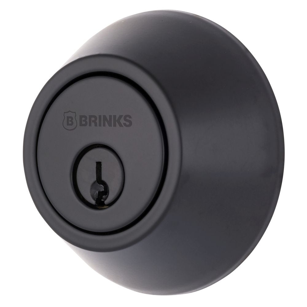 Brinks E2401122 Raleigh Series Transitional Round Single Cylinder Deadbolt with 4 Way Adjustable Backset Matte Black Finish