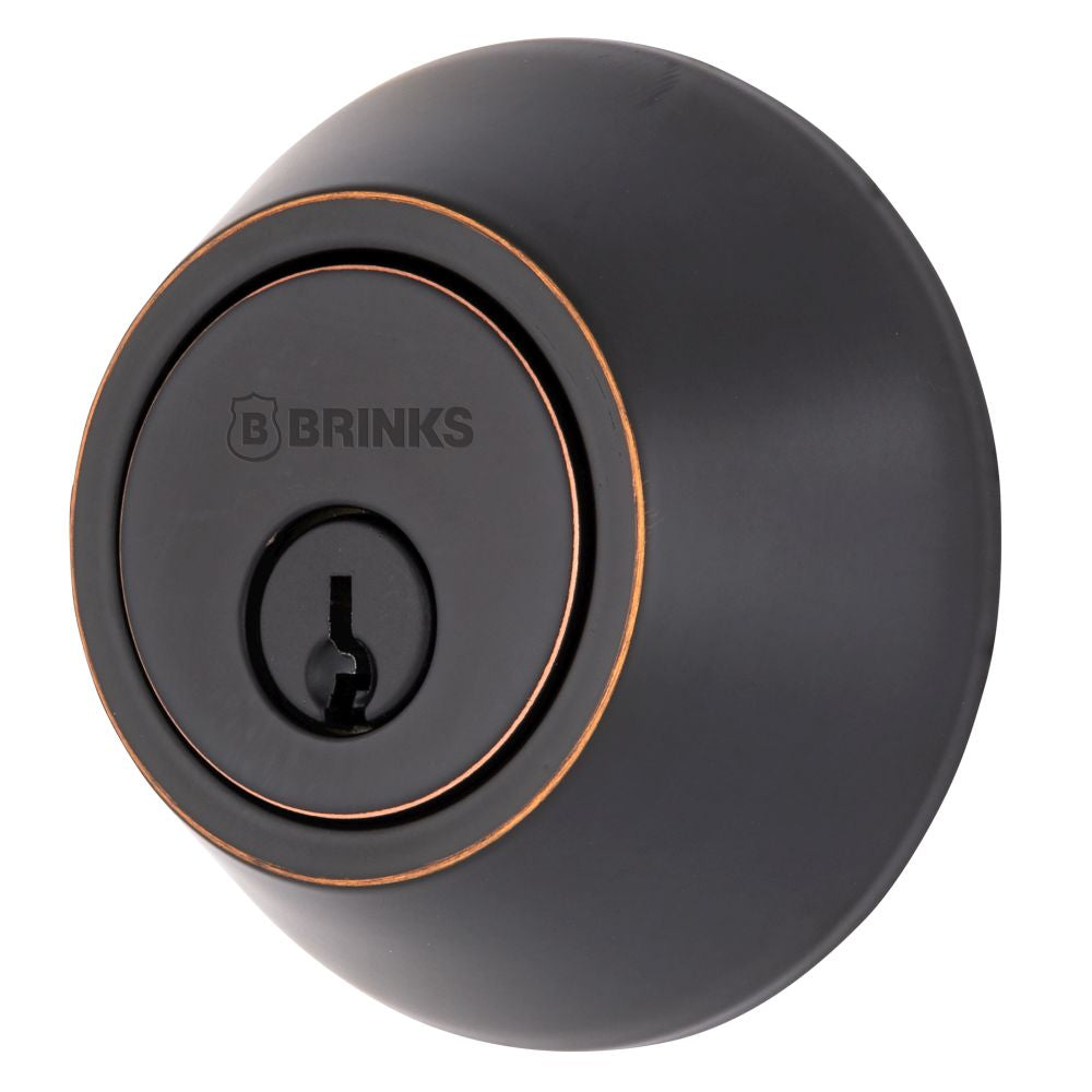 Brinks E2401150 Raleigh Series Transitional Round Single Cylinder Deadbolt with 4 Way Adjustable Backset Tuscan Bronze Finish