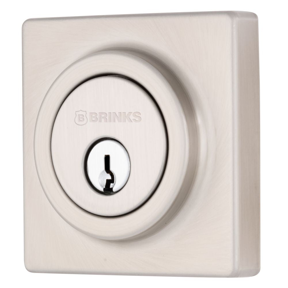 Brinks E2402119 Mendocino Series Contemporary Square Single Cylinder Deadbolt with 4 Way Adjustable Backset Satin Nickel Finish