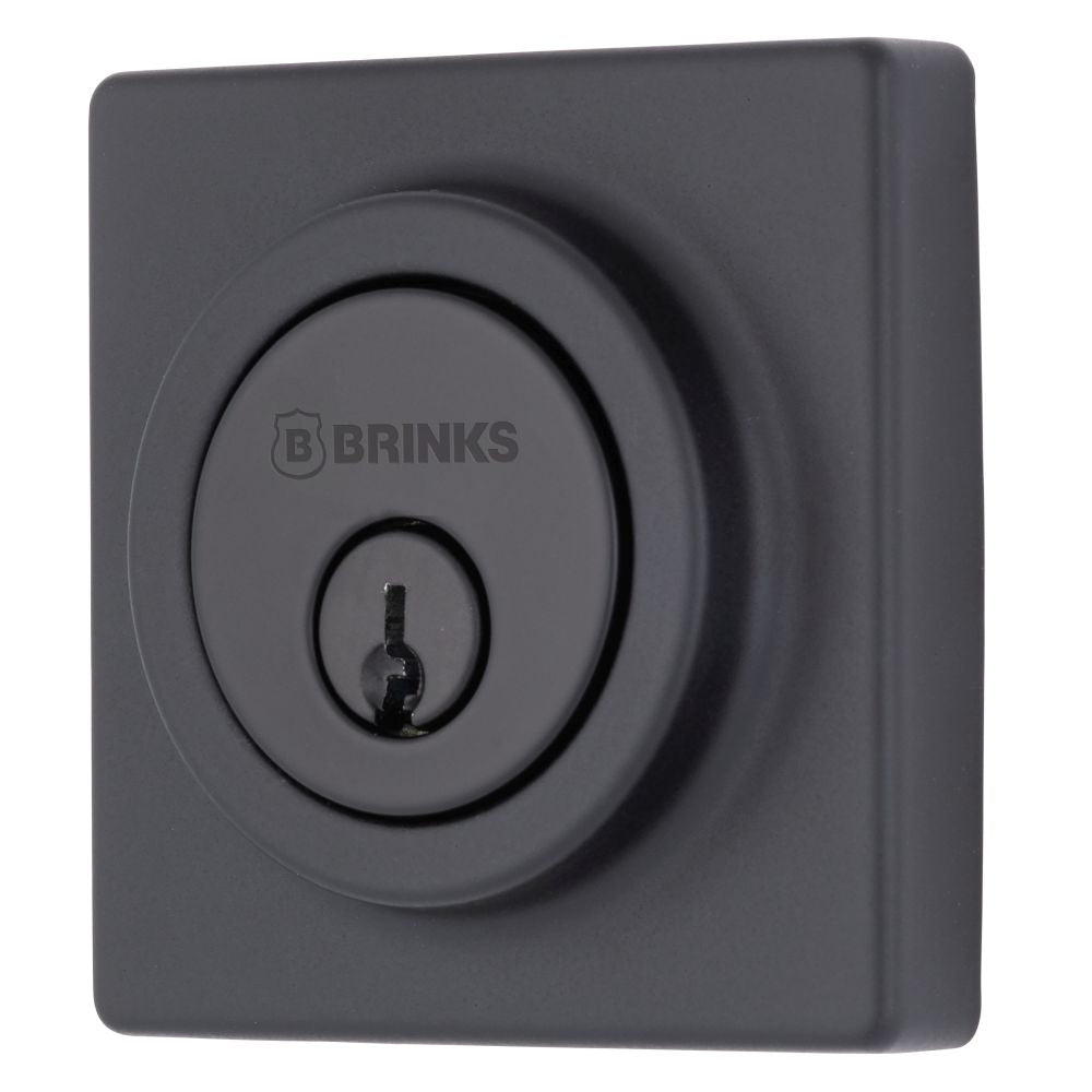 Brinks E2402122 Mendocino Series Contemporary Square Single Cylinder Deadbolt with 4 Way Adjustable Backset Matte Black Finish