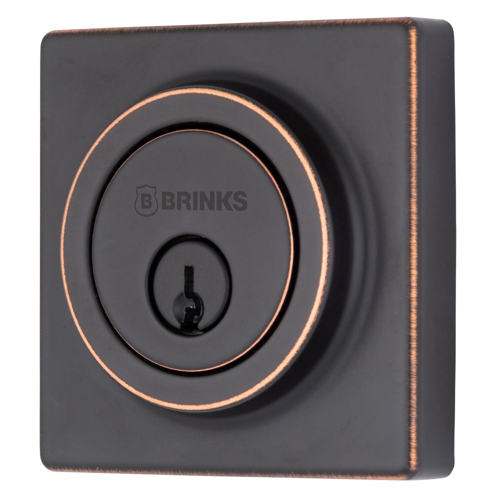 Brinks E2402150 Mendocino Series Contemporary Square Single Cylinder Deadbolt with 4 Way Adjustable Backset Tuscan Bronze Finish