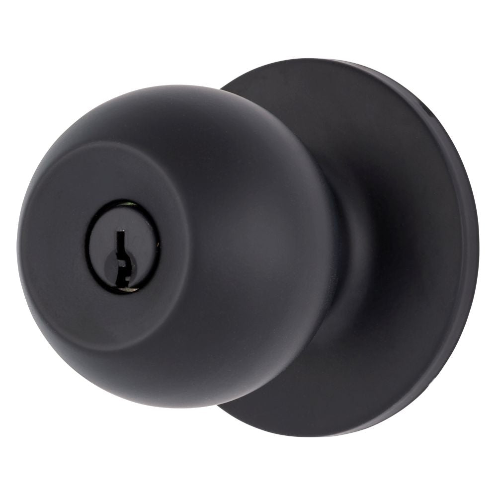 Brinks E2415122 Raleigh Series Keyed Entry Transitional Ball Knob and Round Rose with 4 Way Adjustable Latch and Round Corner Full Lip Strike Matte Black Finish
