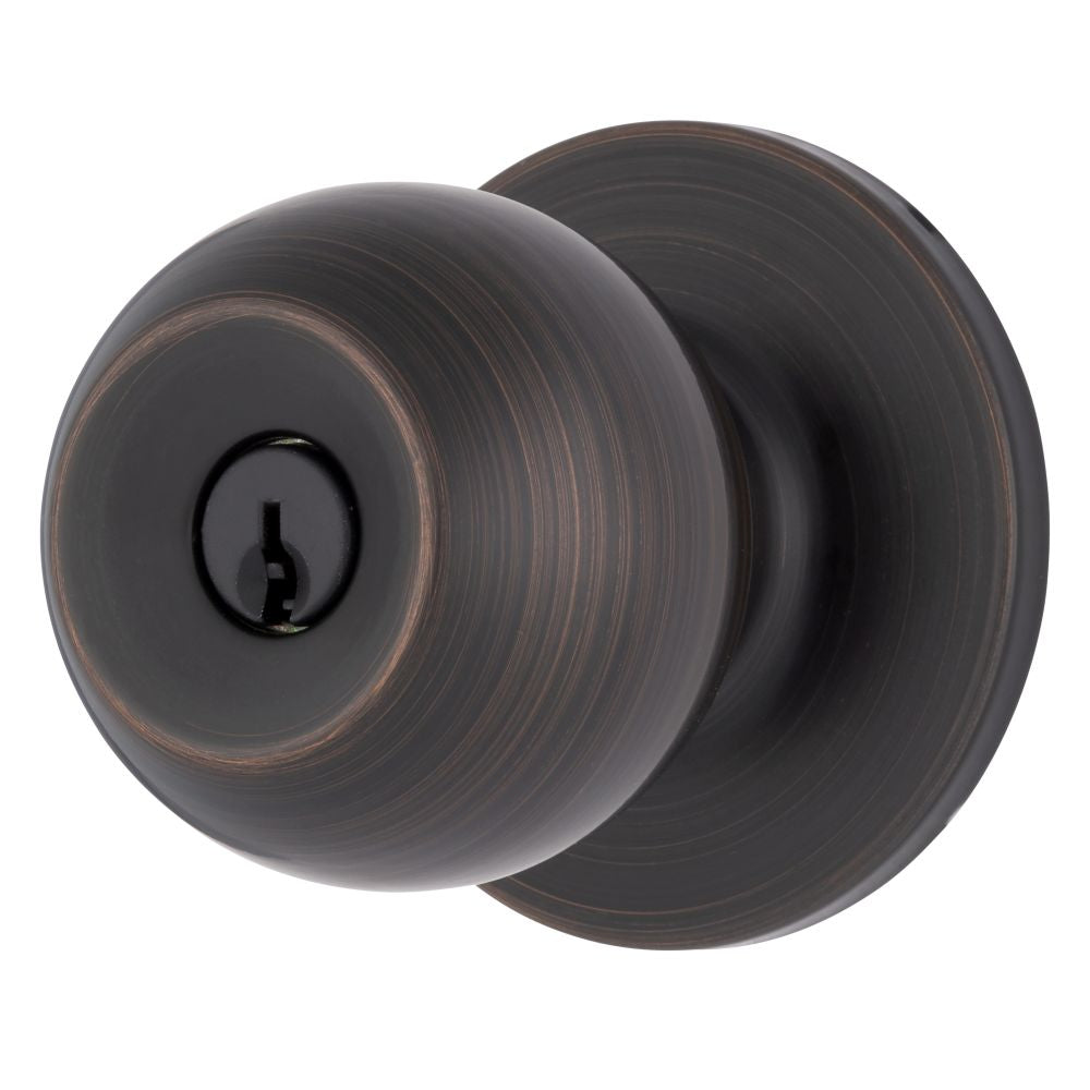 Brinks E2415150 Raleigh Series Keyed Entry Transitional Ball Knob and Round Rose with 4 Way Adjustable Latch and Round Corner Full Lip Strike Tuscan Bronze Finish