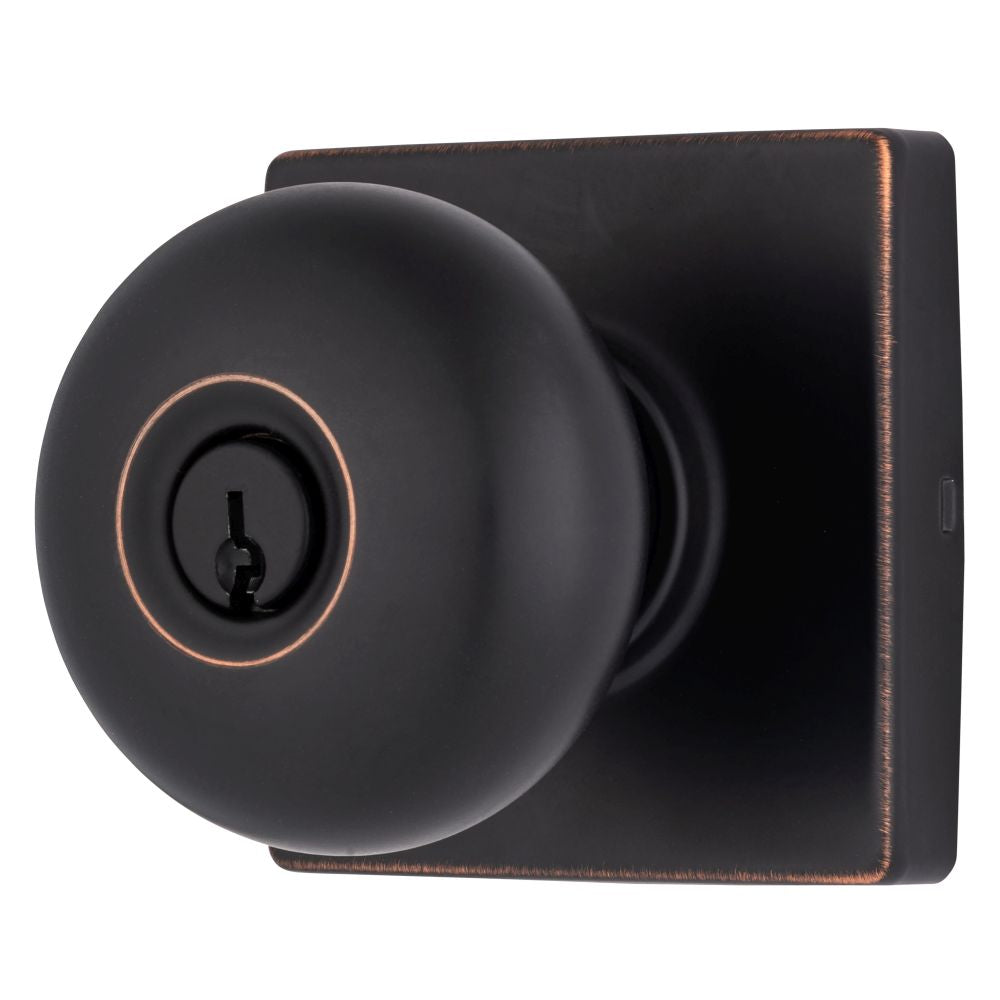 Brinks E2416150 Mendocino Series Keyed Entry Contemporary Ball Knob and Square Rose with 4 Way Adjustable Latch and Round Corner Full Lip Strike Tuscan Bronze Finish
