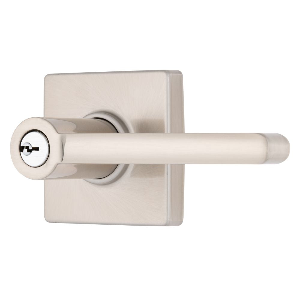 Brinks E2417119 Mendocino Series Keyed Entry Contemporary Lever and Square Rose with 4 Way Adjustable Latch and Round Corner Full Lip Strike Satin Nickel Finish