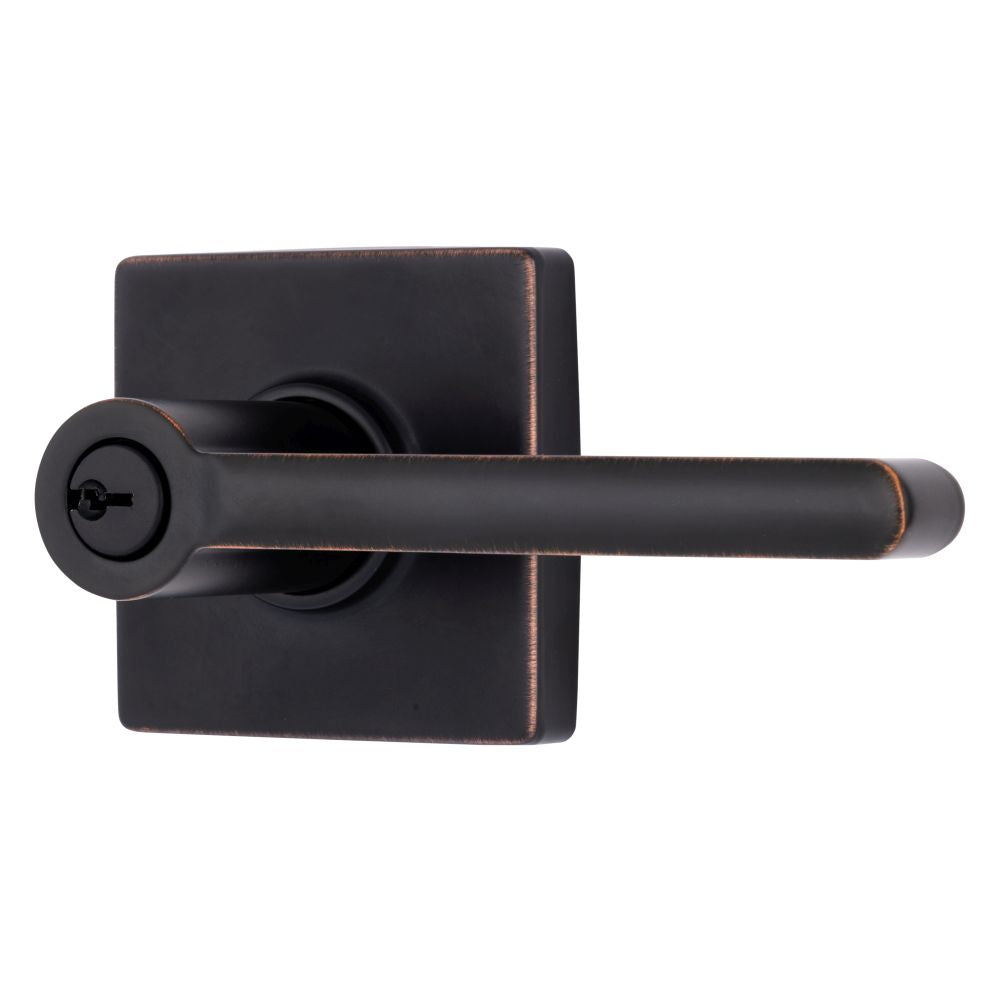 Brinks E2417150 Mendocino Series Keyed Entry Contemporary Lever and Square Rose with 4 Way Adjustable Latch and Round Corner Full Lip Strike Tuscan Bronze Finish