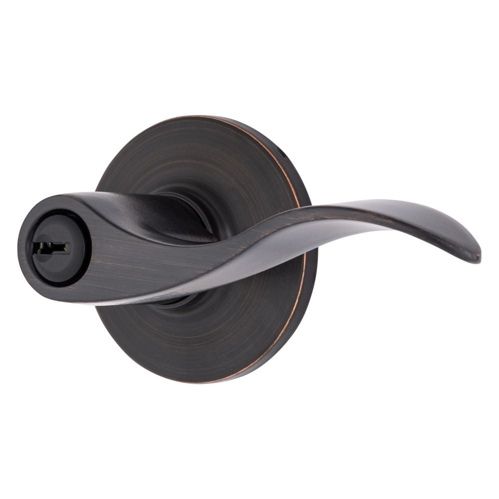 Brinks E2418150 Raleigh Series Keyed Entry Transitional Wave Lever and Round Rose with 4 Way Adjustable Latch and Round Corner Full Lip Strike Tuscan Bronze Finish