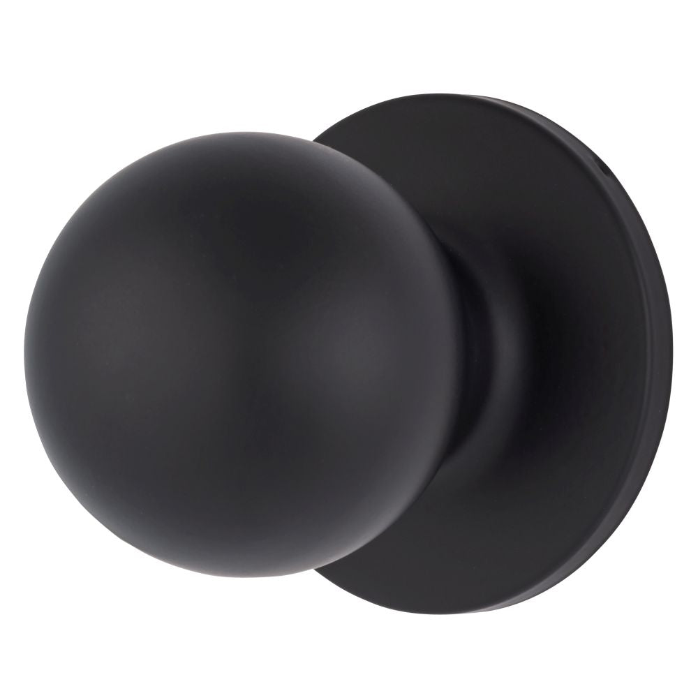 Brinks E2425122 Raleigh Series Passage Transitional Ball Knob and Round Rose with 4 Way Adjustable Latch and Round Corner Full Lip Strike Matte Black Finish
