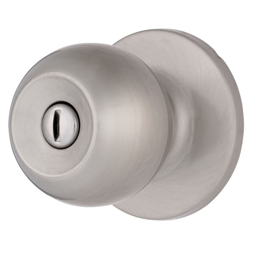Brinks E2435119 Raleigh Series Privacy Transitional Ball Knob and Round Rose with 4 Way Adjustable Latch and Round Corner Full Lip Strike Satin Nickel Finish