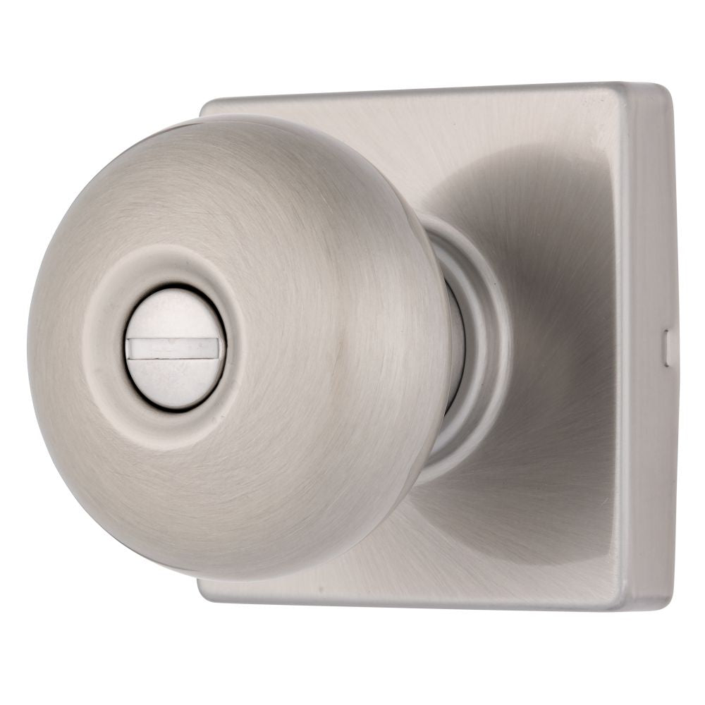 Brinks E2436119 Mendocino Series Privacy Contemporary Ball Knob and Square Rose with 4 Way Adjustable Latch and Round Corner Full Lip Strike Satin Nickel Finish