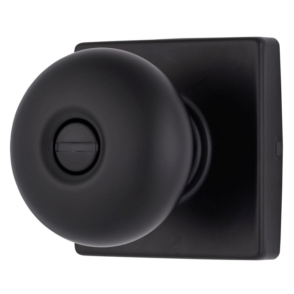 Brinks E2436122 Mendocino Series Privacy Contemporary Ball Knob and Square Rose with 4 Way Adjustable Latch and Round Corner Full Lip Strike Matte Black Finish