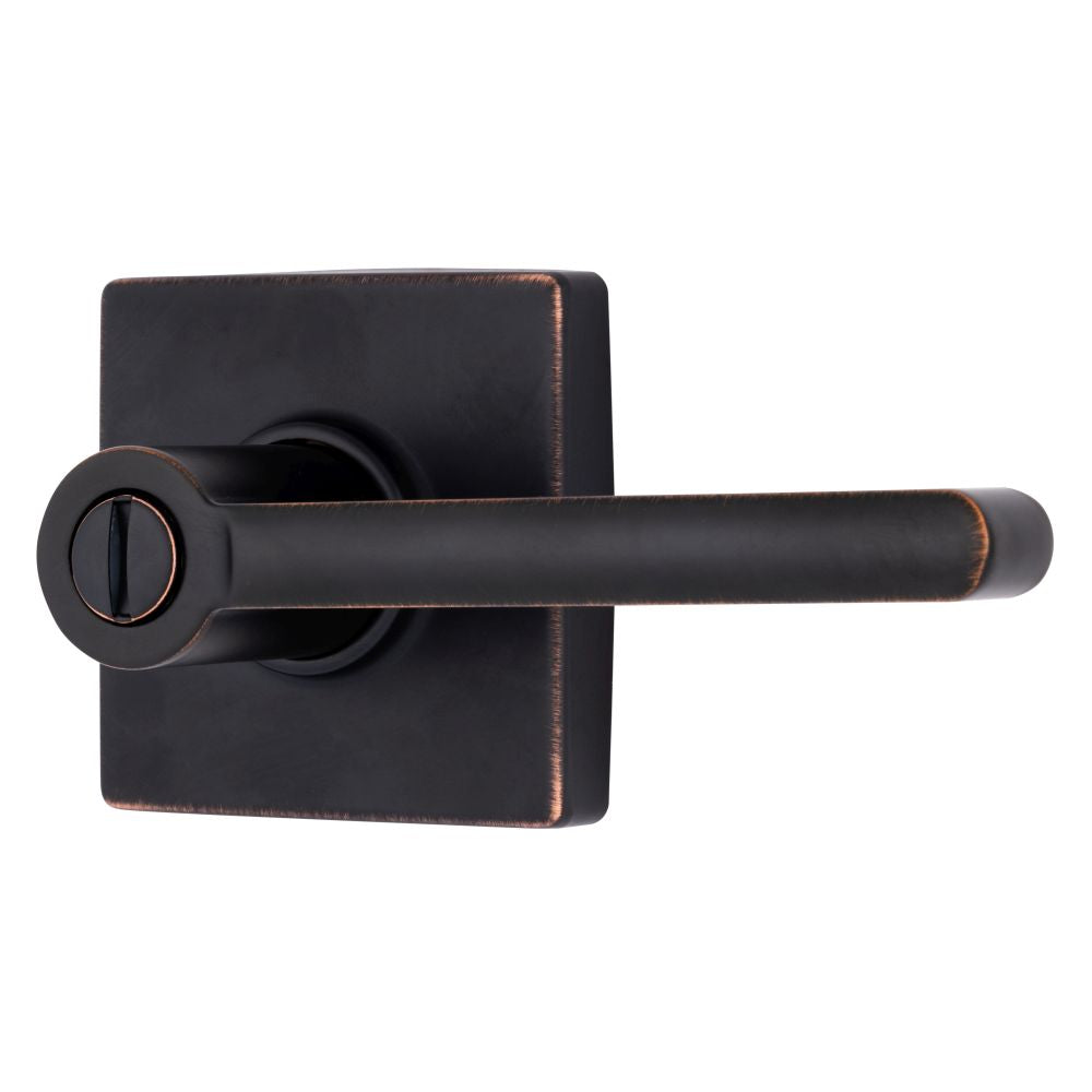 Brinks E2437150 Mendocino Series Privacy Contemporary Lever and Square Rose with 4 Way Adjustable Latch and Round Corner Full Lip Strike Tuscan Bronze Finish