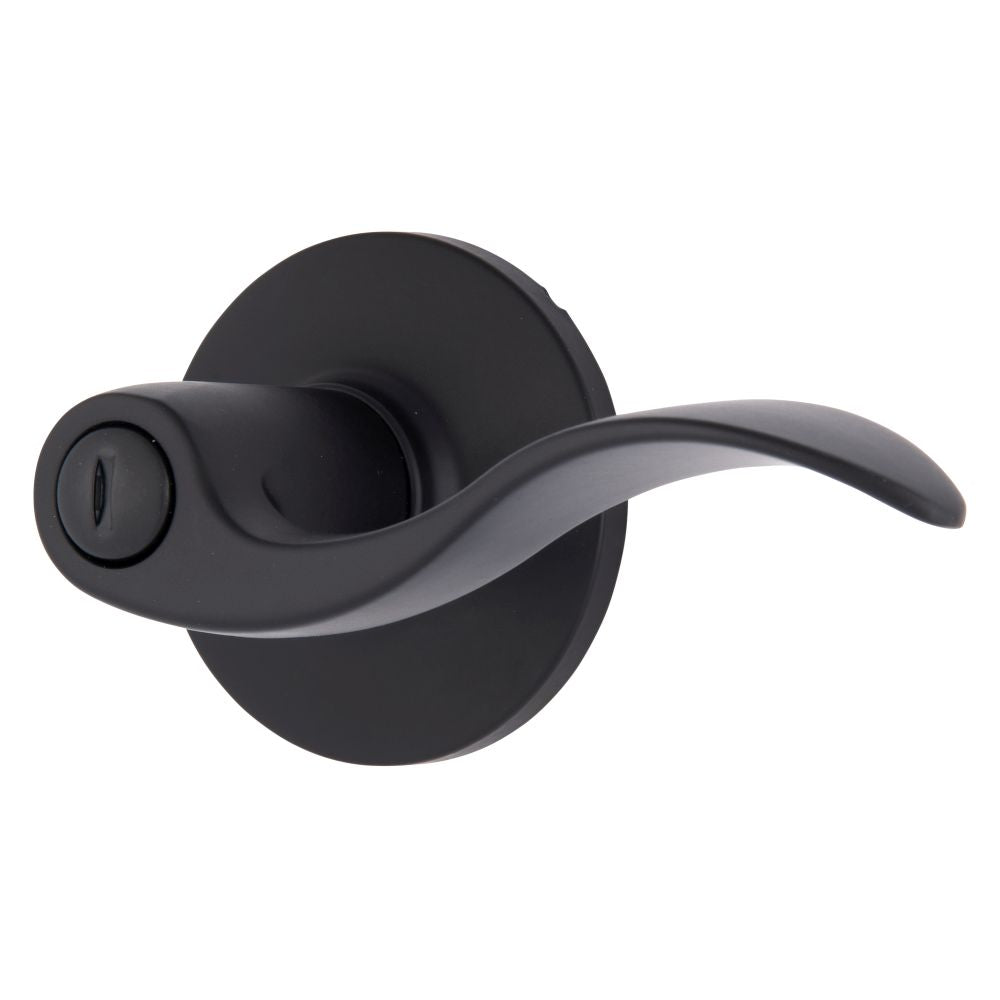 Brinks E2438122 Raleigh Series Privacy Transitional Wave Lever and Round Rose with 4 Way Adjustable Latch and Round Corner Full Lip Strike Matte Black Finish