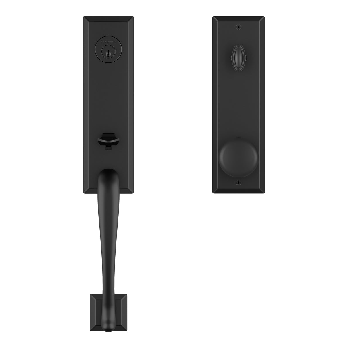 Baldwin Reserve EEDELXROUSBE190 Emergency Egress Del Mar Handleset with Round Knob and Square Bevel Escutcheon with 6AL Latch and Dual Strike Satin Black Finish