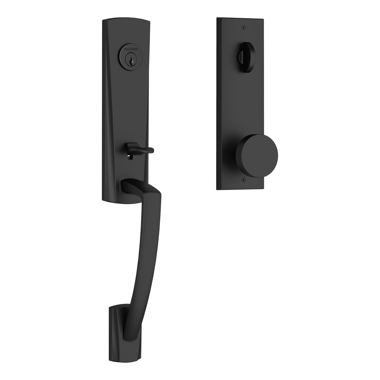 Baldwin Reserve EEMIAXCONCQE190 Emergency Egress Miami Handleset with Contemporary Knob and Contemporary Square Escutcheon with 6AL Latch and Dual Strike Satin Black Finish