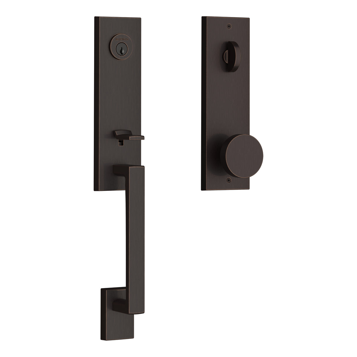 Baldwin Reserve EESEAXCONCQE112 Emergency Egress Seattle Handleset with Contemporary Knob and Contemporary Square Escutcheon with 6AL Latch and Dual Strike Venetian Bronze Finish