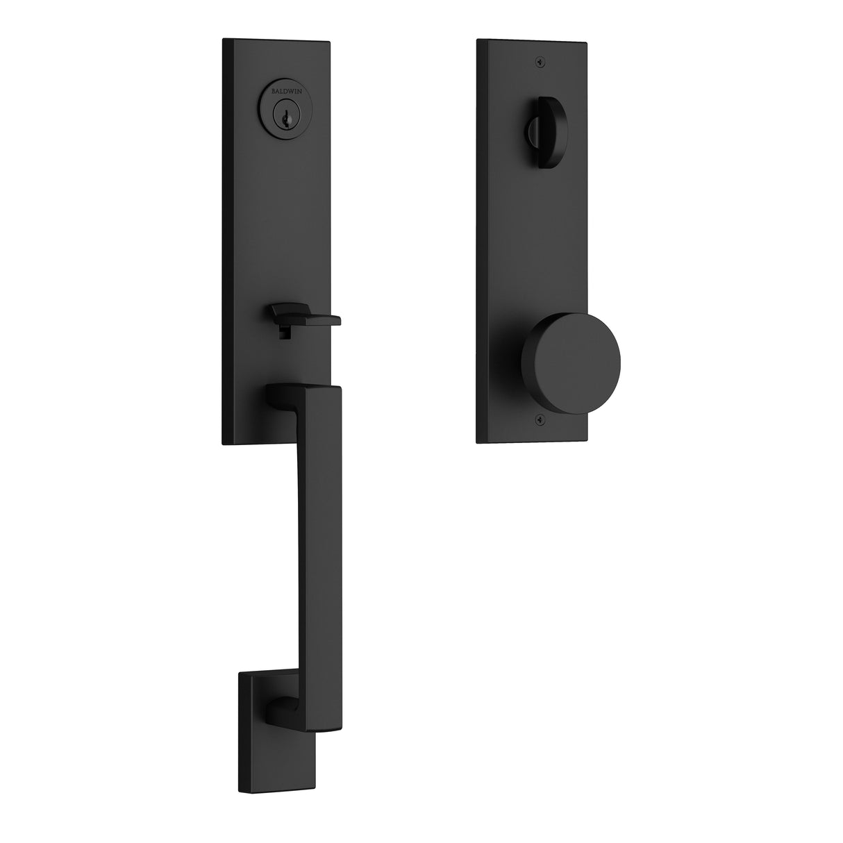 Baldwin Reserve EESEAXCONCQE190 Emergency Egress Seattle Handleset with Contemporary Knob and Contemporary Square Escutcheon with 6AL Latch and Dual Strike Satin Black Finish