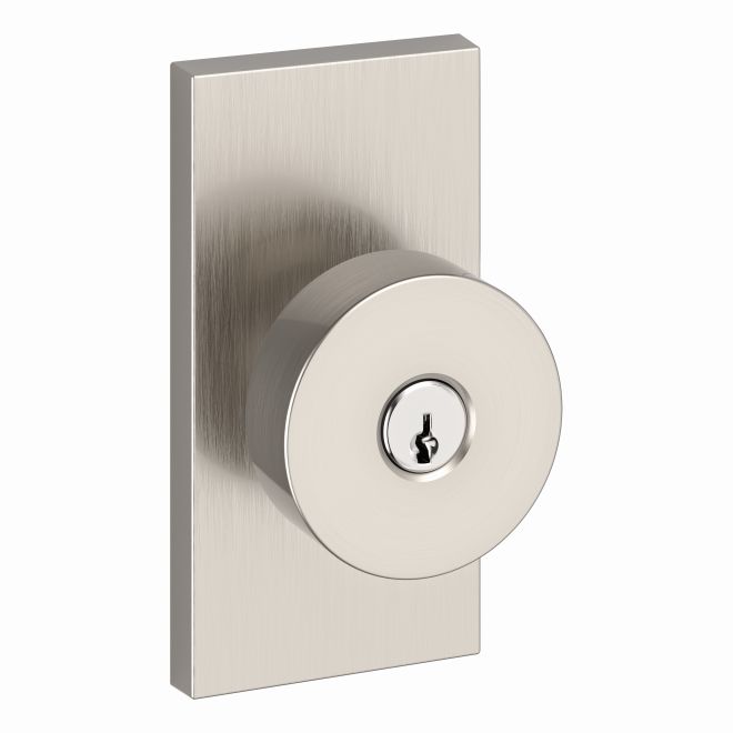Baldwin Reserve ENCONCFR150 Entry Contemporary Knob and Contemporary 5" Rose with 6AL Latch and Dual Strike Satin Nickel Finish