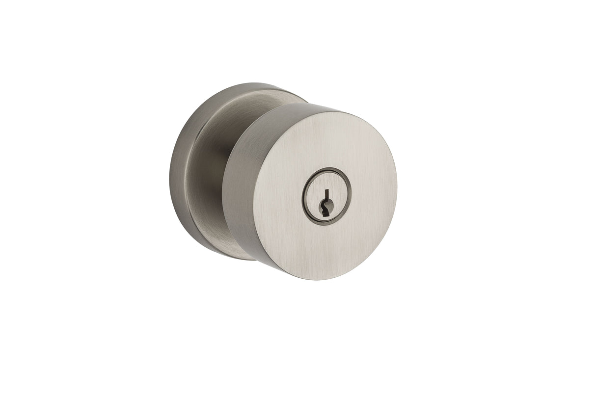 Baldwin Reserve ENCONCRR150 Entry Contemporary Knob and Contemporary Round Rose with 6AL Latch and Dual Strike Satin Nickel Finish