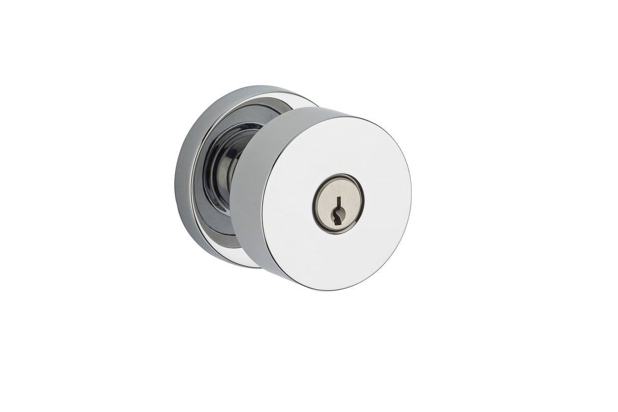 Baldwin Reserve ENCONCRR260 Entry Contemporary Knob and Contemporary Round Rose with 6AL Latch and Dual Strike Bright Chrome Finish