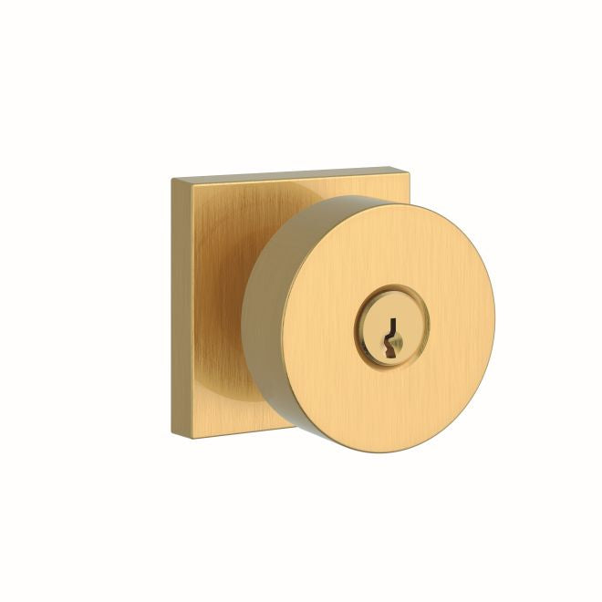 Baldwin Reserve ENCONCSR044 Entry Contemporary Knob and Contemporary Square Rose with 6AL Latch and Dual Strike Lifetime Satin Brass Finish