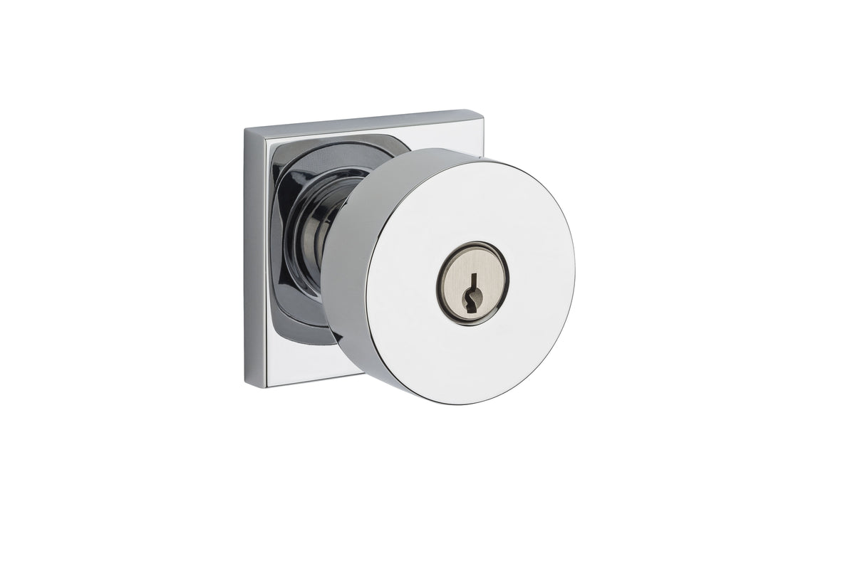 Baldwin Reserve ENCONCSR260 Entry Contemporary Knob and Contemporary Square Rose with 6AL Latch and Dual Strike Bright Chrome Finish