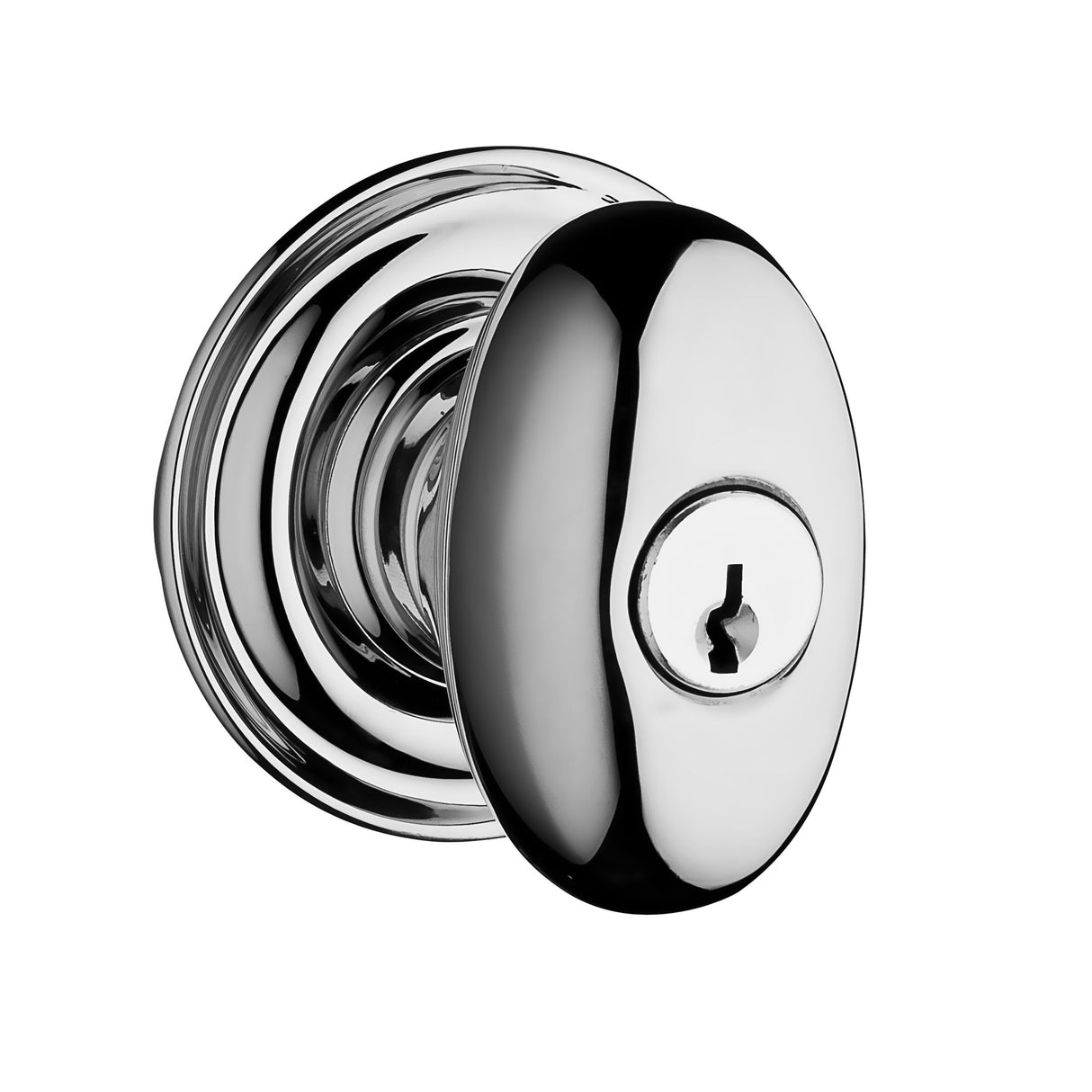 Baldwin Reserve ENELLTRR260 Entry Ellipse Knob and Traditional Round Rose with 6AL Latch and Dual Strike Bright Chrome Finish