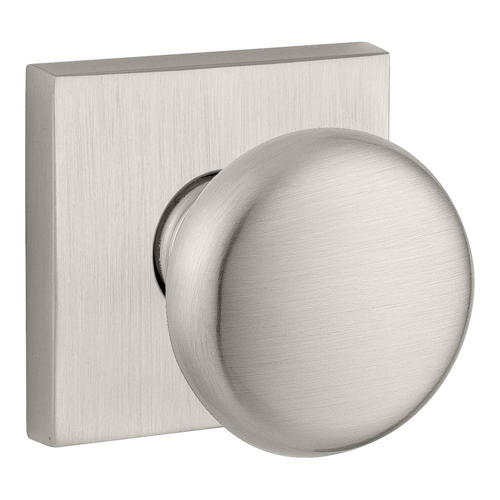 Baldwin Reserve ENROUCSR150 Entry Round Knob and Contemporary Square Rose with 6AL Latch and Dual Strike Satin Nickel Finish