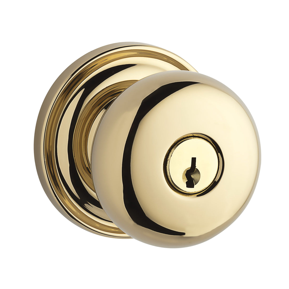 Baldwin Reserve ENROUTRR003 Entry Round Knob and Traditional Round Rose with 6AL Latch and Dual Strike Lifetime Brass Finish