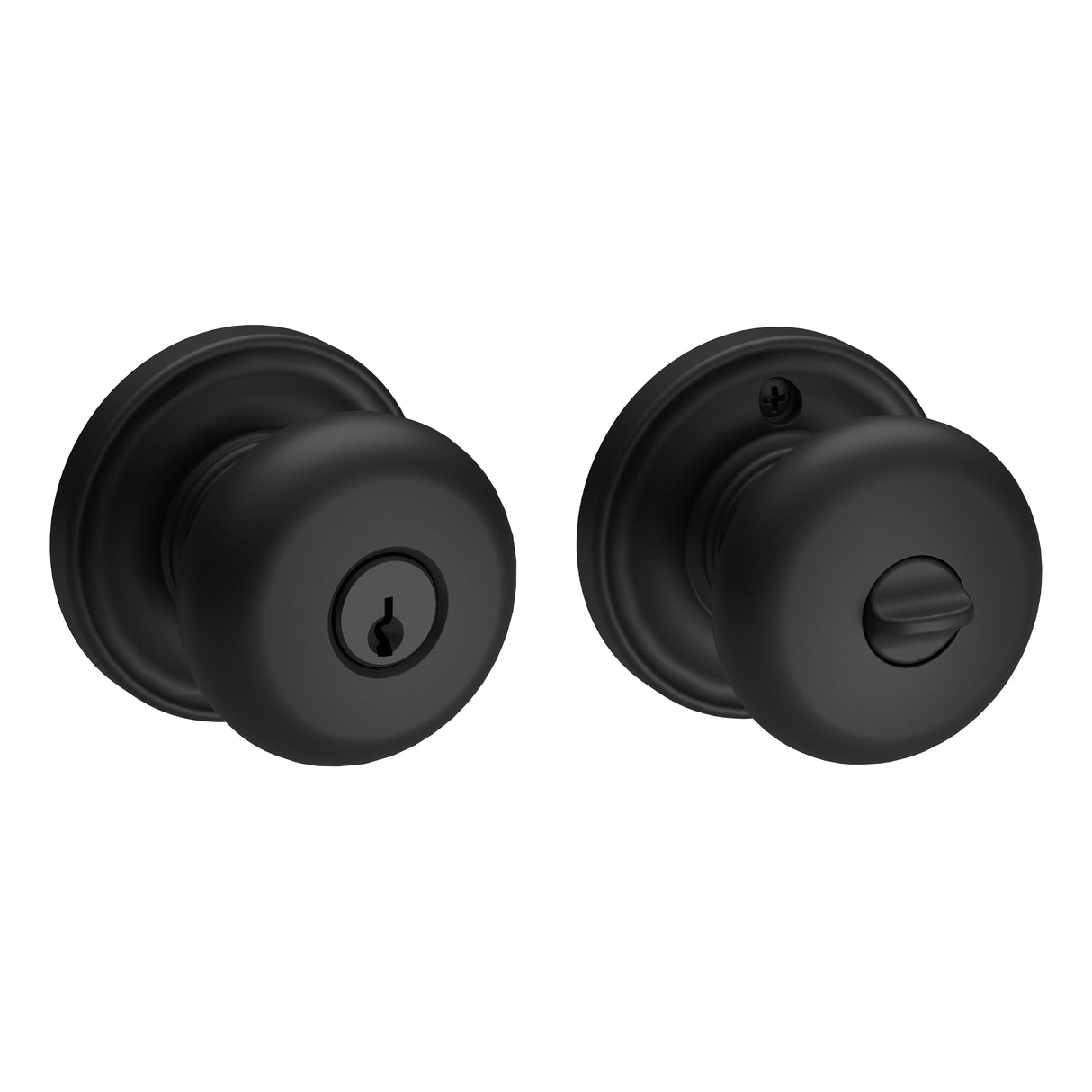 Baldwin Reserve ENROUTRR190 Entry Round Knob and Traditional Round Rose with 6AL Latch and Dual Strike Satin Black Finish