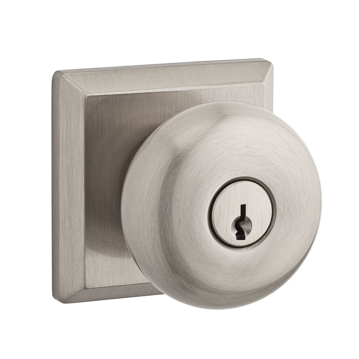 Baldwin Reserve ENROUTSR150 Entry Round Knob and Traditional Square Rose with 6AL Latch and Dual Strike Satin Nickel Finish