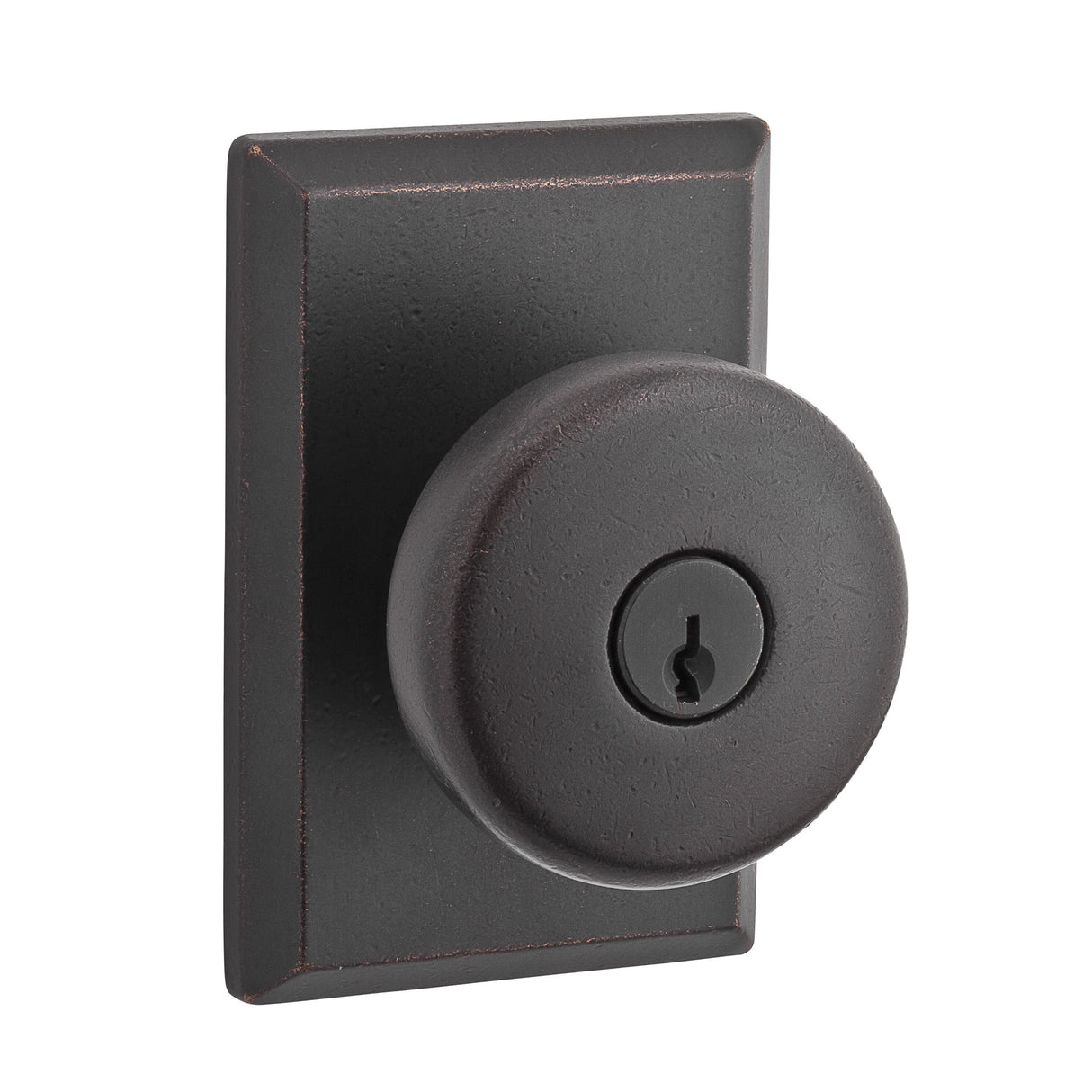 Baldwin Reserve ENRUSRSR481 Entry Rustic Knob and Rustic Square Rose with 6AL Latch and Dual Strike Dark Bronze Finish