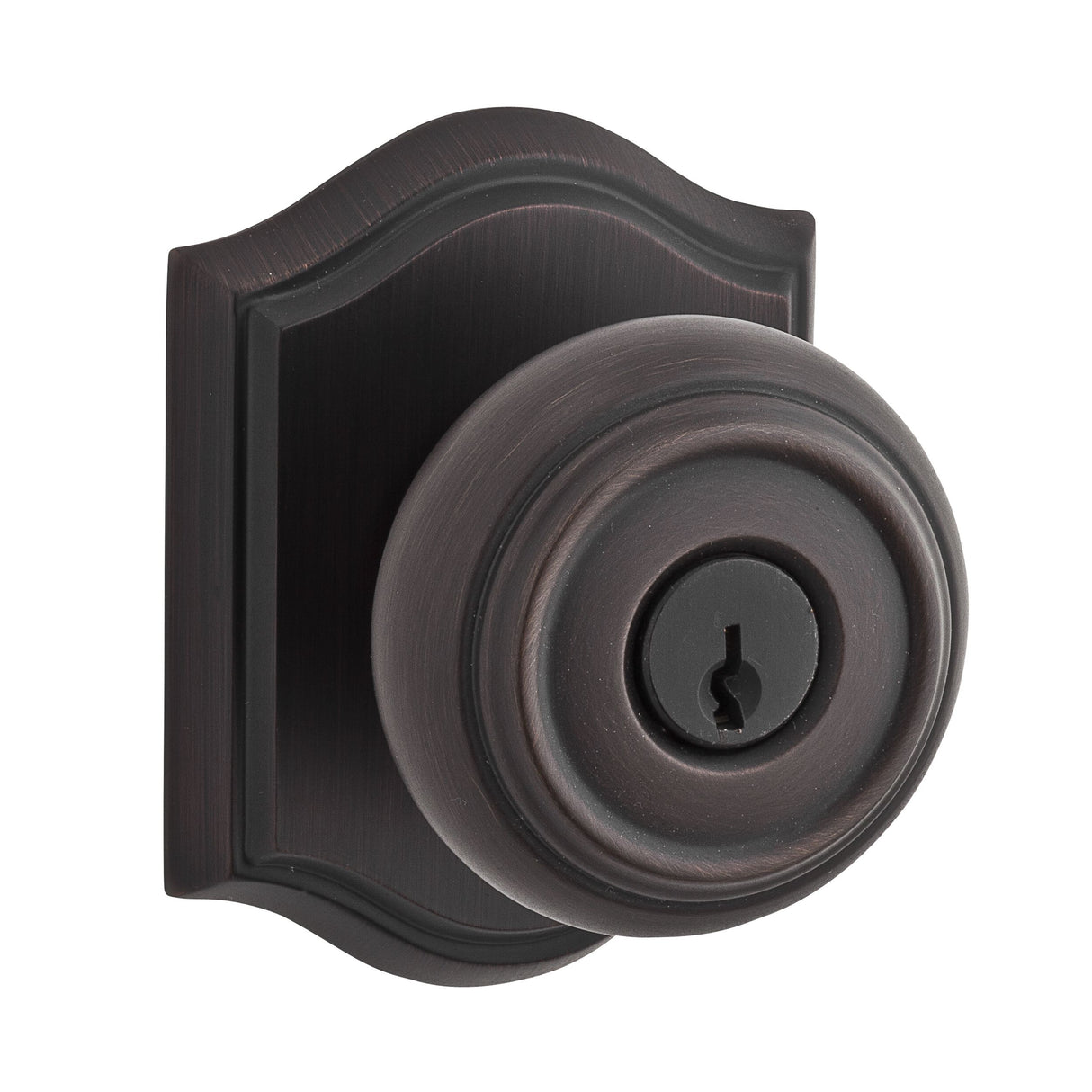 Baldwin Reserve ENTRATAR112 Entry Traditional Knob and Traditional Arch Rose with 6AL Latch and Dual Strike Venetian Bronze Finish