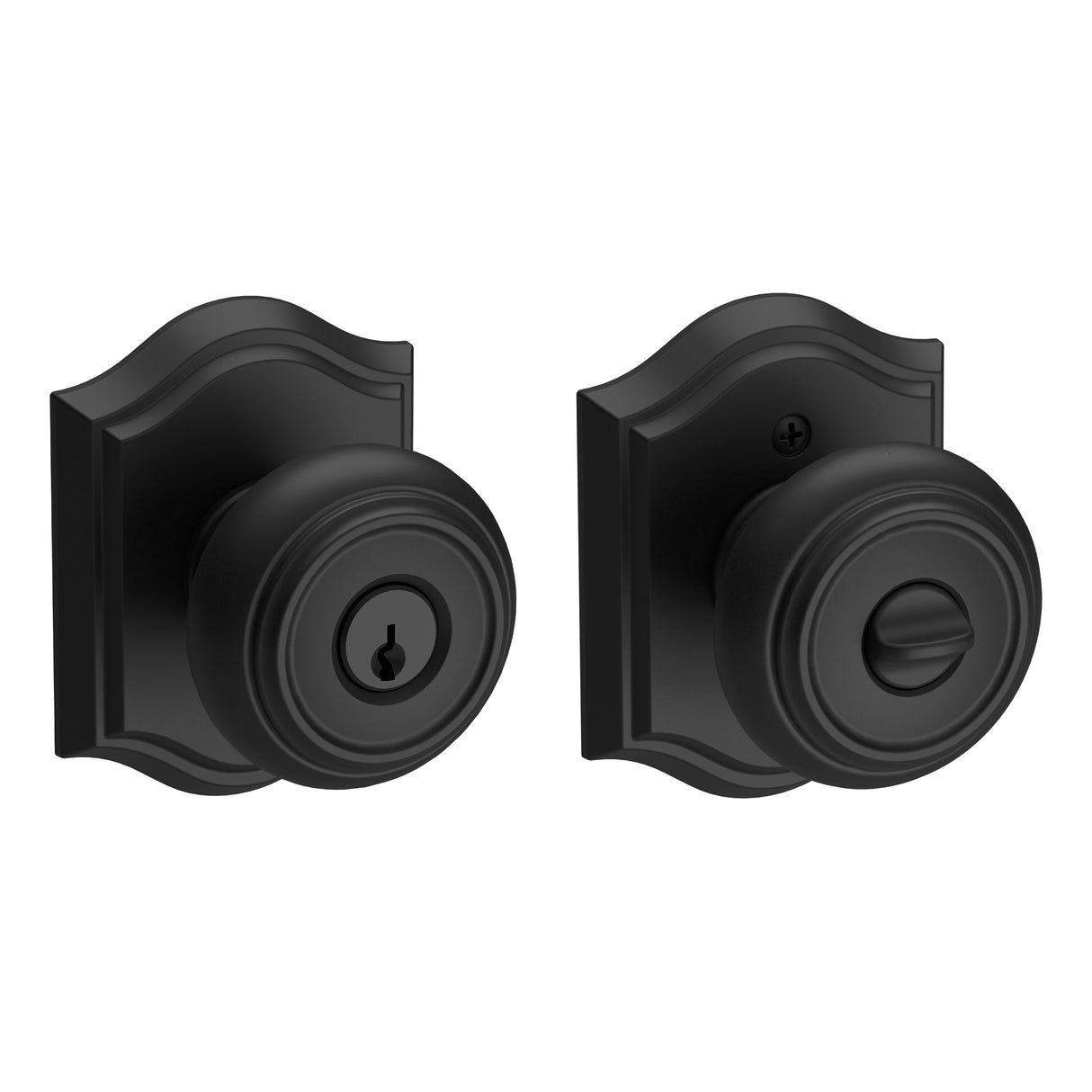 Baldwin Reserve ENTRATAR190 Entry Traditional Knob and Traditional Arch Rose with 6AL Latch and Dual Strike Satin Black Finish